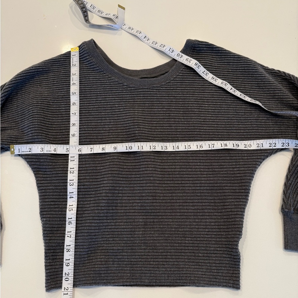 Joah Brown Charcoal Ribbed, Striped, Slouchy Long Sleeve Sweater Top Tee - Picture 6 of 6